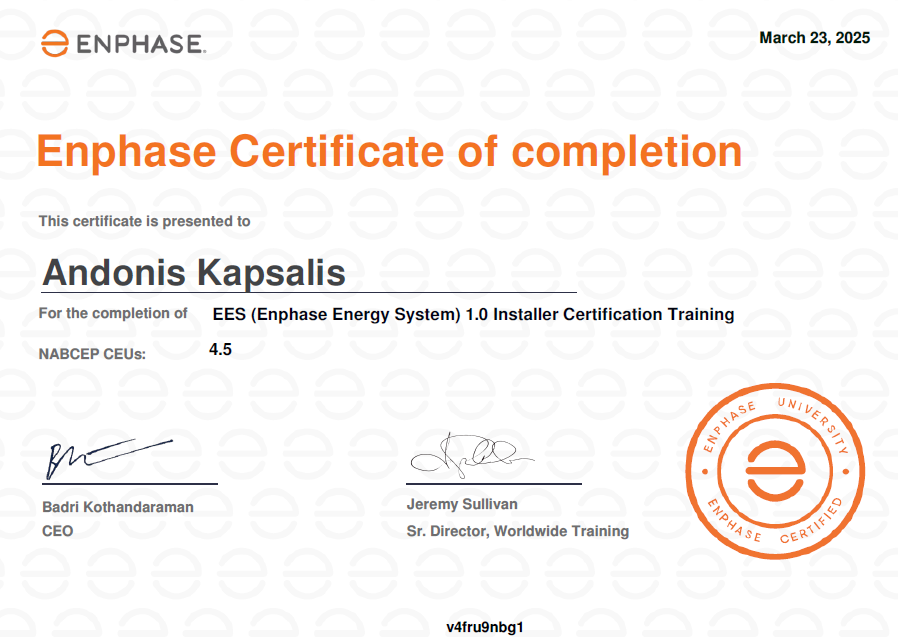 Enphase Storage Installation Training Certificate