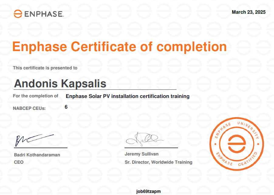 Enphase Solar PV Installation Training Certificate